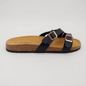 J. Mark Womens‎ Footbed Sandals Black Adjustable Buckle Strap Slip On 9 New